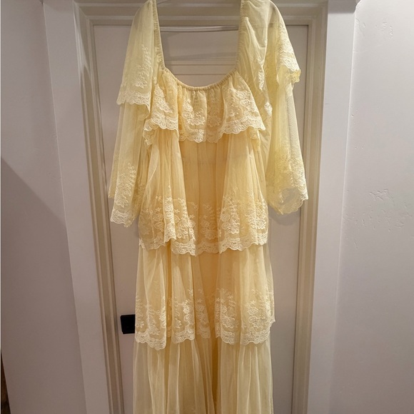 Eloquii Lace Tiered Dress Pale Yellow 20W - Picture 6 of 6